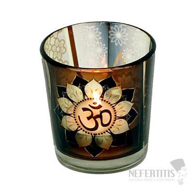 Om symbol glass candlestick for tea and votive candles
