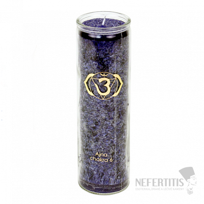 Eine Kerze für das 6. Chakra mit dem Duft von Lavendel, Kamille und Tanne