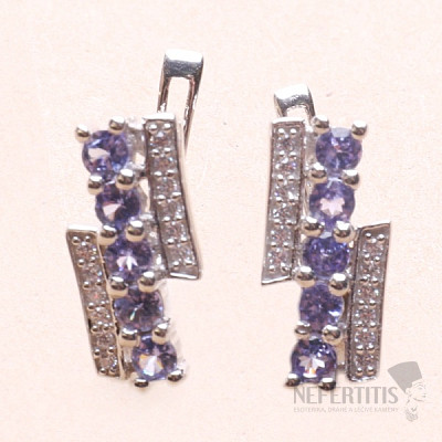 Silver earrings with cut tanzanites and zircons Ag 925 012842 TZ