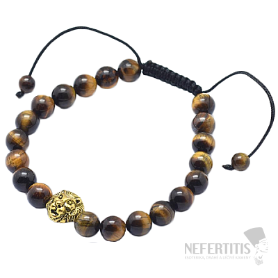 Tiger eye beaded bracelet with a lion's head