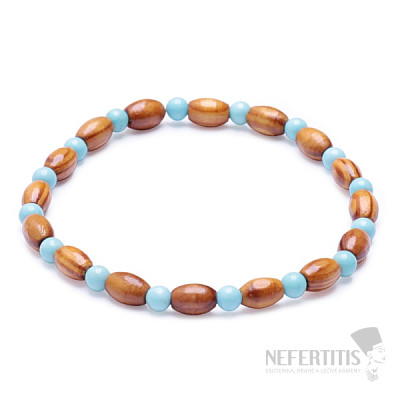 Bracelet made of wooden beads with tyrkenite