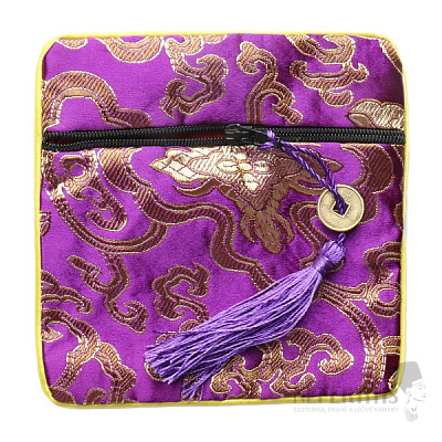 Brocade bag purple with zipper and coins for luck 12x12 cm