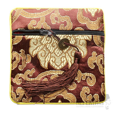 Brown brocade bag with zipper and coins for luck 12x12 cm