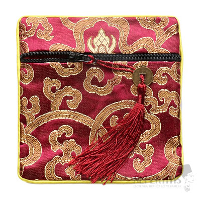 Brocade wine bag with zipper and coins for luck 12x12 cm