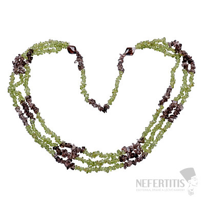 Olivín a záhneda náhrdelník sekaný štvorradový