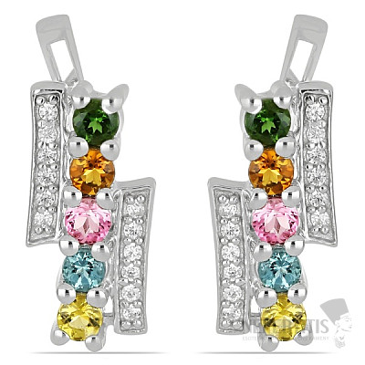 Silver earrings with multicolored tourmalines and zircons silver Ag 925 012842 MT