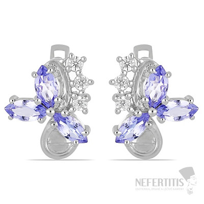 Silver earrings with cut tanzanites and zircons Ag 925 015728 TZ