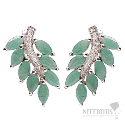Silver earrings with cut emeralds and zircons Ag 016771 EM