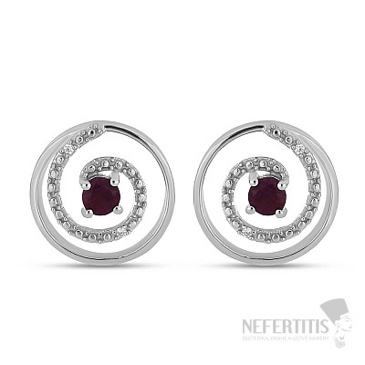 Silberohrringe mit geschliffenen Rubinen und Zirkonen Ag 925 020614 RB