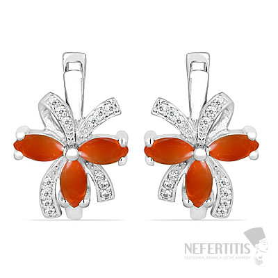 Silver earrings with orange opals and zircons Ag 925 026541 OGOP