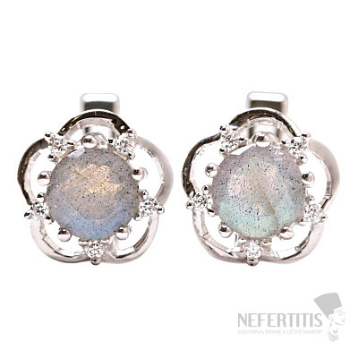 Silver earrings with cut labradorites and zircons Ag 925 09312 LABR