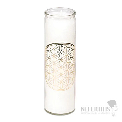 Vonná svíčka ve skle s vůní máty, lemongrass a kadidla Květina života bílá