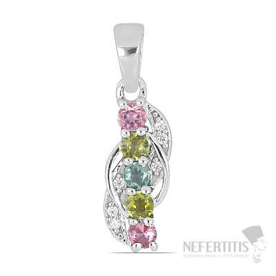 Silver pendant with cut multicolored tourmalines and zircons silver Ag 925 010250 MT