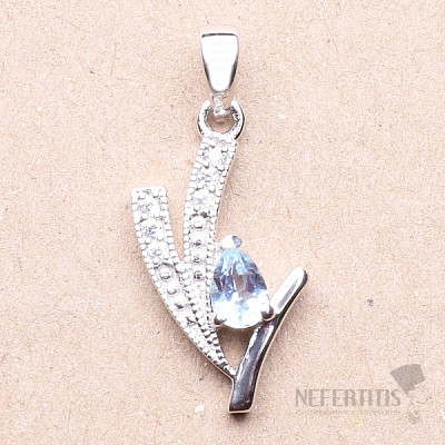 Silver pendant with aquamarine and zircons in the shape of a leaf Ag 925 020160 AQ