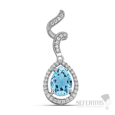 Prívesok strieborný s brúseným Blue Sky topazom a zirkónmi Ag 925 029497 BT