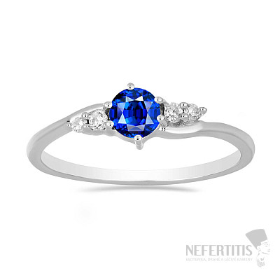 Silver ring with blue sapphire and zircons Ag 925 011580 SAF