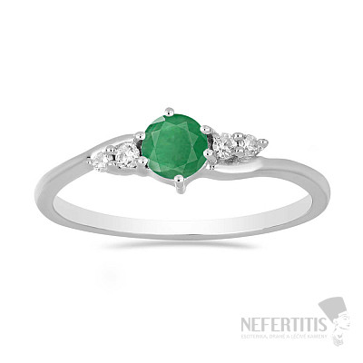 Silver ring with cut emerald and zircons Ag 925 011580 EM