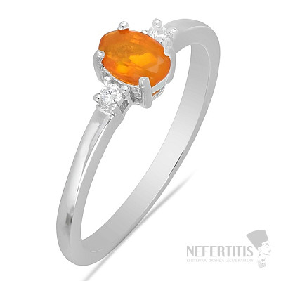 Silver ring with orange opal and zircons Ag 925 015001 OROP