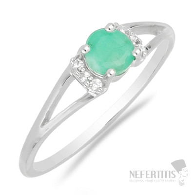 Silver ring with cut emerald and zircons Ag 925 015090 EM