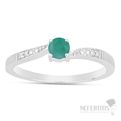 Silver ring with cut emerald and zircons Ag 925 015992 EM