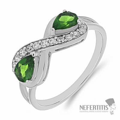 Silver ring with polished chrome diopside and zircons Ag 925 016796 DIO