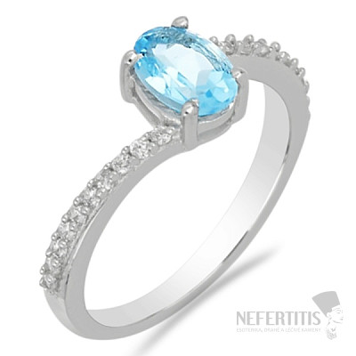 Silver ring with Swiss Blue topaz and zircons Ag 925 017195 SBT