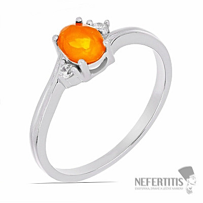 Silver ring with orange opal and zircons Ag 925 026295 OROP