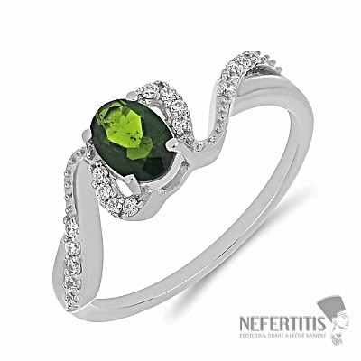 Silver ring with polished chrome diopside and zircons Ag 925 030163 DIO