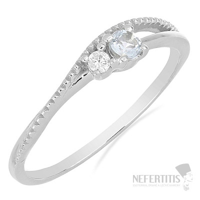 Silver ring with cut aquamarine and zircon Ag 925 031121 AQ