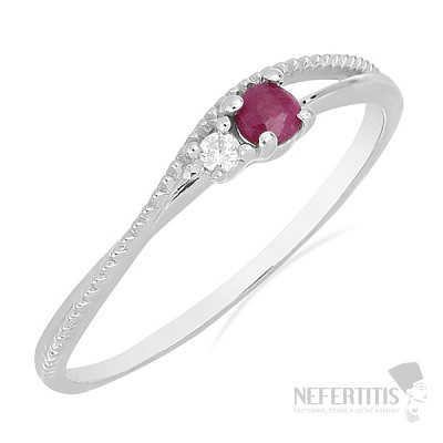 Silver ring with cut ruby and zircon Ag 925 031121 RB