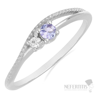 Silver ring with cut tanzanite and zircon Ag 925 031121 TZ