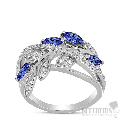 Silberring mit geschliffenem Tansanit und Zirkonen Ag 925 065681 TZ