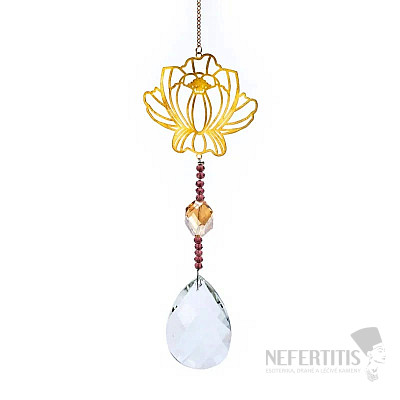 Lotusblüte Feng Shui Fenstervorhang aus Metall und Kristall