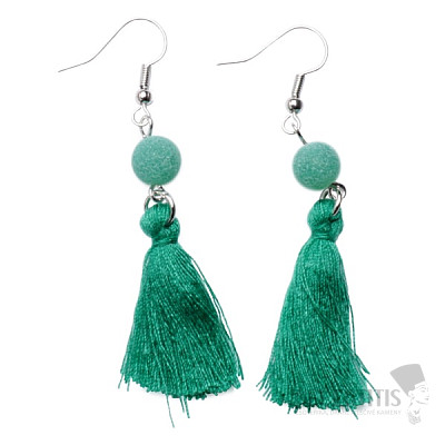 Green agate cracked earrings with tassel