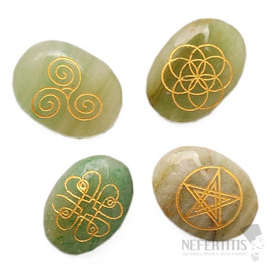 Wicca sada kameňov avanturín s keltskými symbolmi