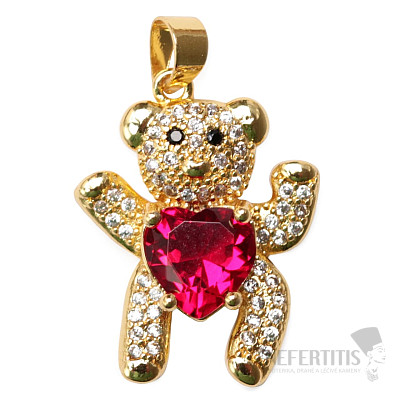 Bear pendant with red cubic zirconia heart