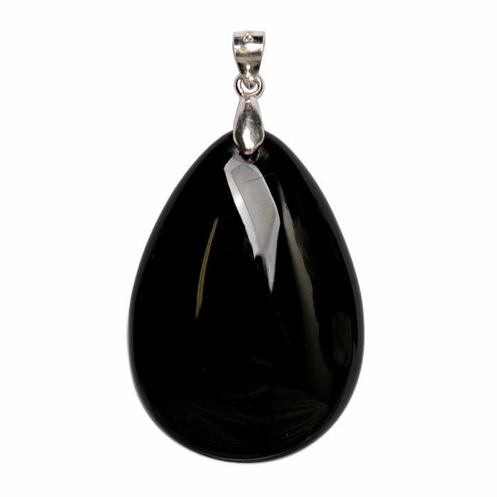 Obsidián černý nebeské oko přívěsek stříbro Ag 925 č. 10 - 3,5 cm, 13 g