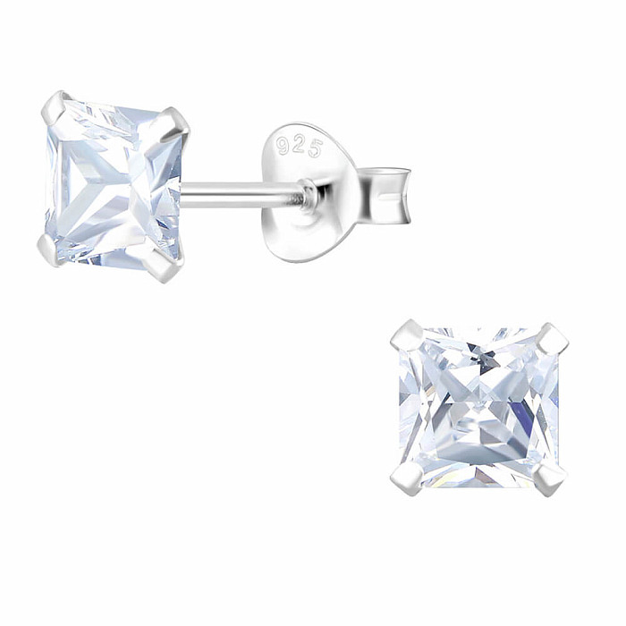 Levně 00333 Stříbrné náušnice pecky se zirkony 5 mm SQUARE - 5 mm, 0,81 g