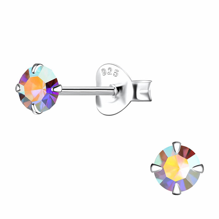 00530 Stříbrné náušnice pecky s mystickými zirkony - 4 mm, 0,37 g