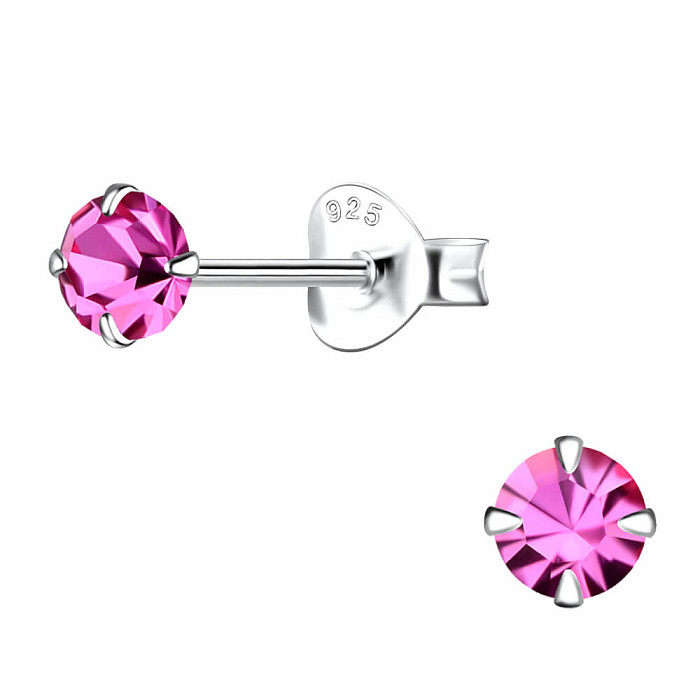Levně 00536 Stříbrné náušnice pecky se zirkony 4mm PINK - 4 mm, 0,37 g