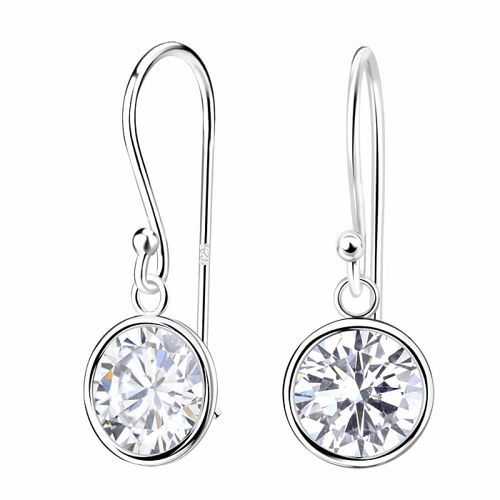 01324 Stříbrné visací náušnice 22 mm WHITE ROUND - 2,2 cm, 1,85 g