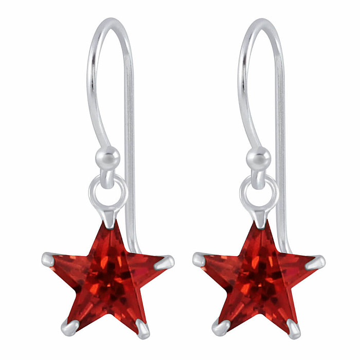 02106 Stříbrné visací náušnice 22 mm RED STAR - 1,6 cm, 1,6 g