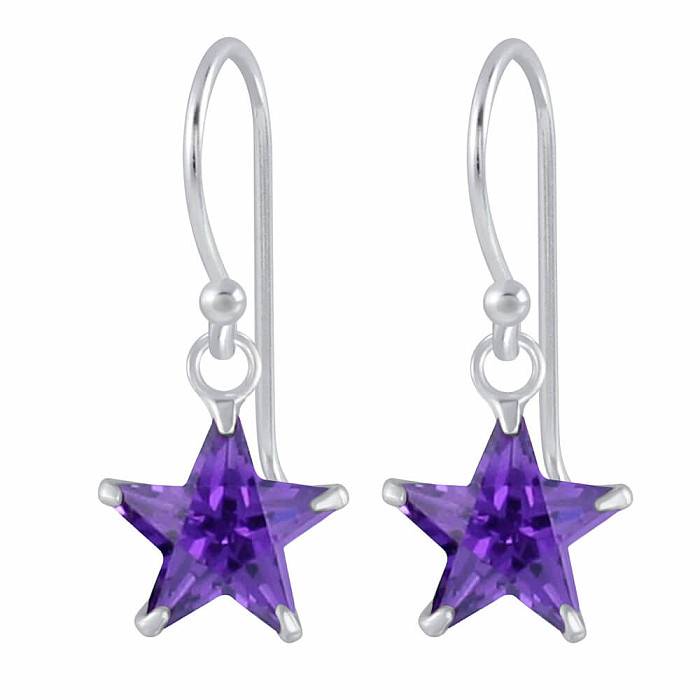 Levně 02108 Stříbrné visací náušnice 22 mm VIOLET STAR - 1,6 cm, 1,6 g
