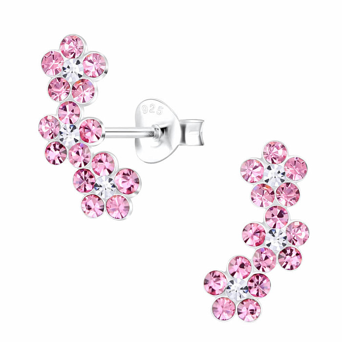 02664 Stříbrné náušnice pecky se zirkony KYTIČKY - 14 mm, 0,37 g