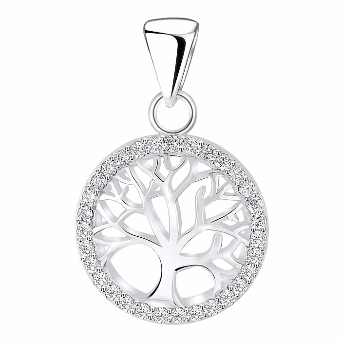 03429 Stříbrný přívěsek se s bílými zirkony STROM ŽIVOTA - 13 mm, 1,3 g