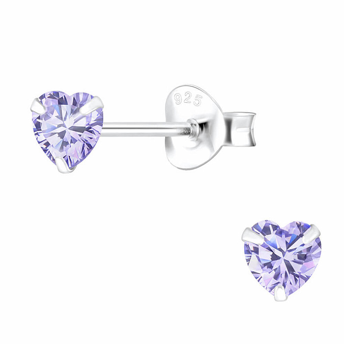 03692 Stříbrné náušnice pecky VIOLET HEART - 4 mm, 0,5 g