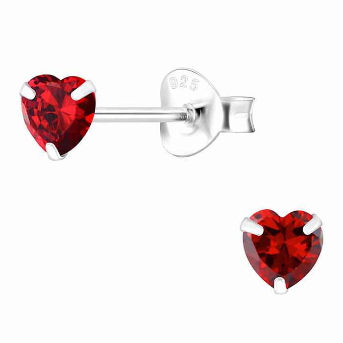Levně 03693 Stříbrné náušnice pecky se zirkony 4mm RED HEART - 4 mm, 0,5 g