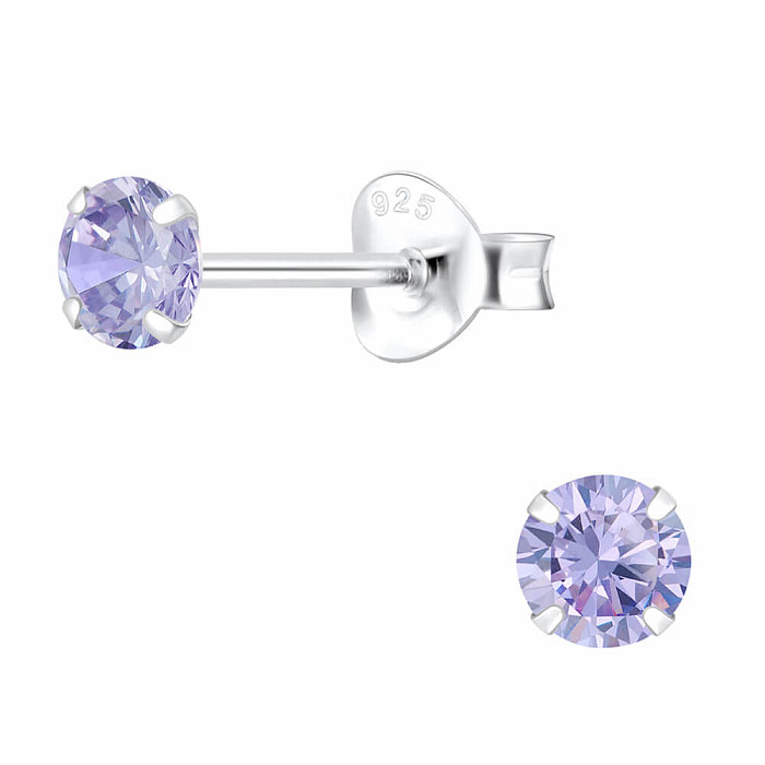 Levně 03788 Stříbrné náušnice pecky se zirkony 4mm LEVANDULE - 4 mm, 0,53 g