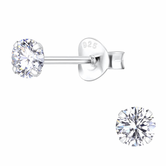 Levně 03789 Stříbrné náušnice pecky se zirkony 4mm WHITE - 4 mm, 0,53 g