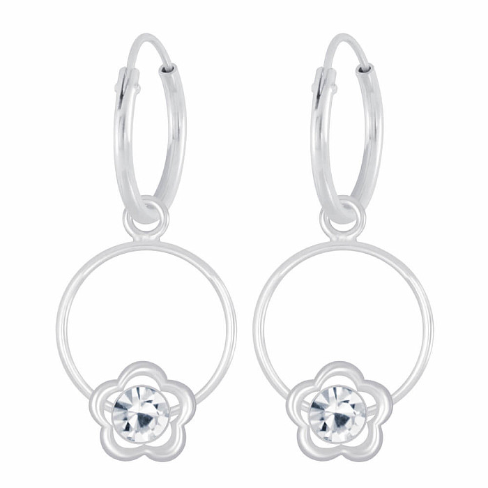 Levně 08818 Stříbrné kruhové náušnice 26 mm CRYSTAL FLOWER - 2,6 cm, 0,84 g
